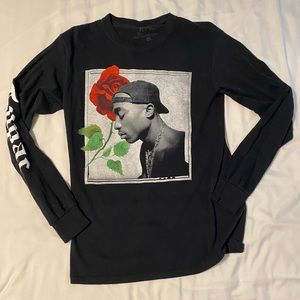 Tupac Black Long Sleeve Rose T-Shirt Top Men’s S